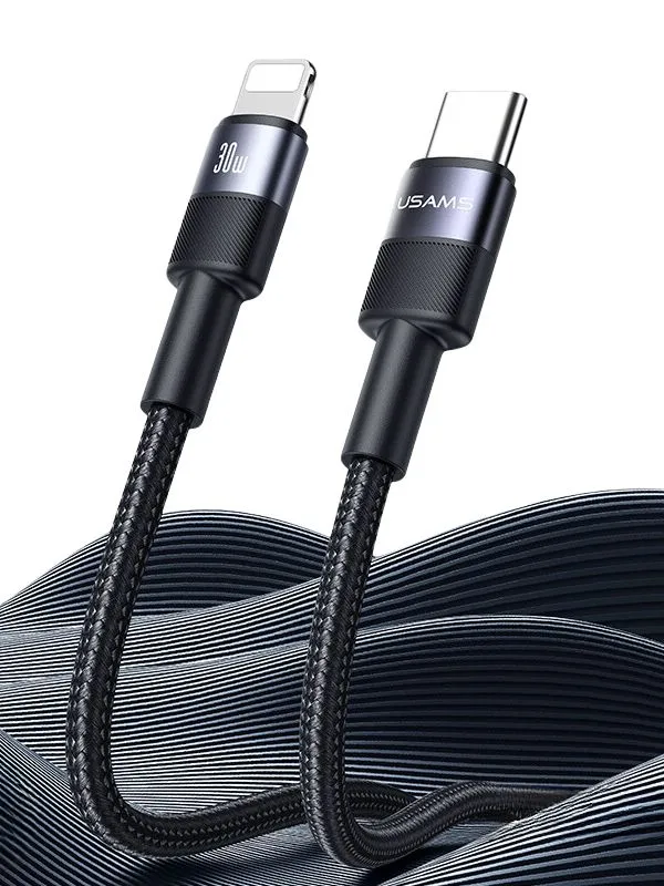 🔌 Cable Lightning iPhone Usams 30W Carga Rápida y Datos | Trenzado Reforzado 1m