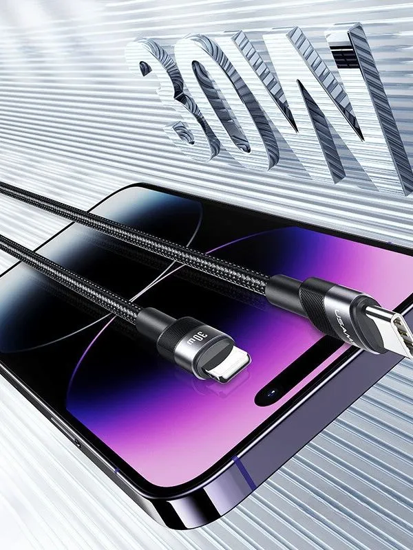 🔌 Cable Lightning iPhone Usams 30W Carga Rápida y Datos | Trenzado Reforzado 1m