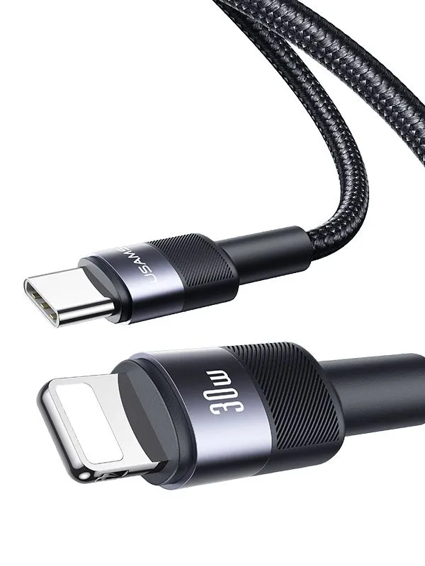 🔌 Cable Lightning iPhone Usams 30W Carga Rápida y Datos | Trenzado Reforzado 1m
