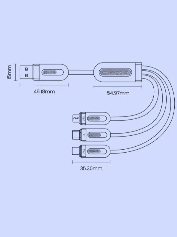 Cable de Carga Rápida 3 en 1 Toocki 66W – Potencia y Versatilidad en un Solo Cable