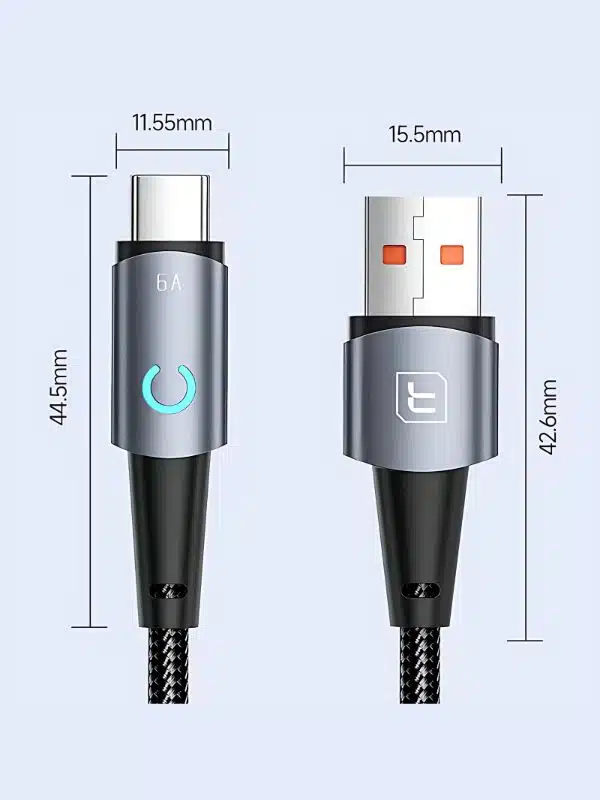 Cable Tipo C Toocki 66W con Carga Rápida y indicadorLED