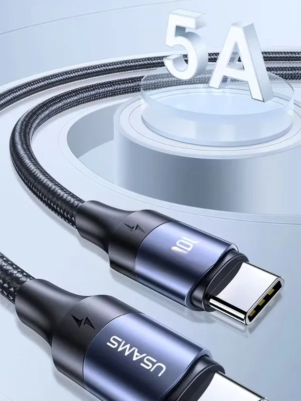 Cable de carga rápida Tipo C a C 100W 3 Metros USAMS – Carga y Transferencia de Datos