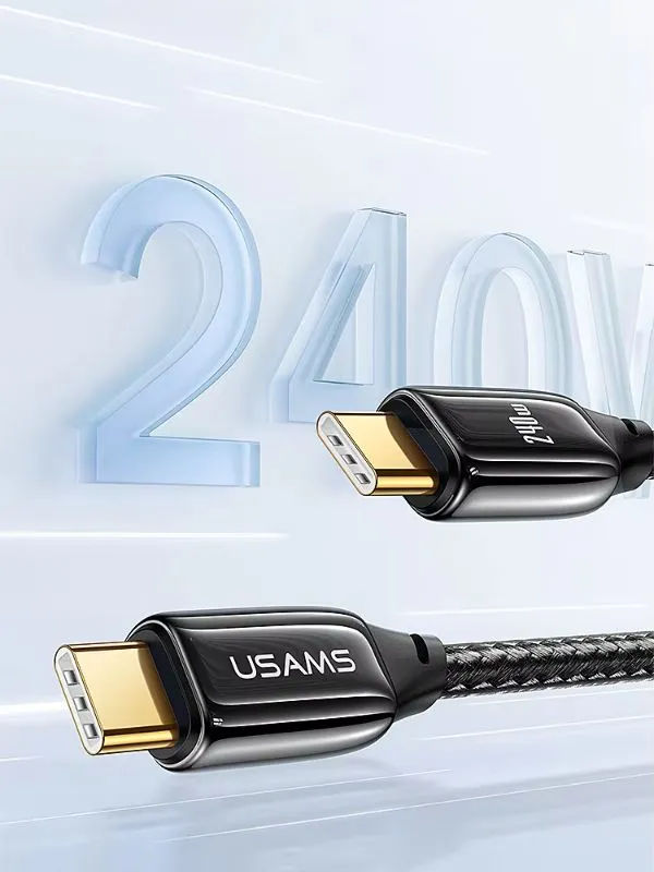 🔌 Cable de Carga Rápida Tipo C a C 240W 2 Metros Usams Carga Rápida PD 3.1 Trenzado Reforzado