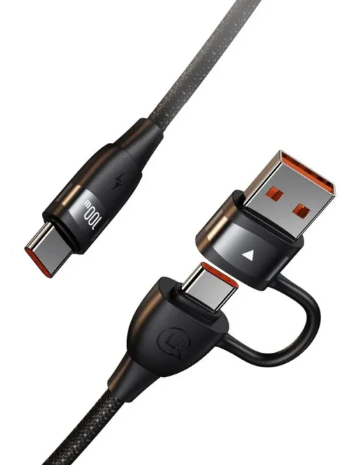 Cable de Carga Rápida 2 en 1 USB A y Tipo C a Tipo C 100W USAMS – Trenzado, 1.2m/2m, Transferencia de Datos 480Mbps
