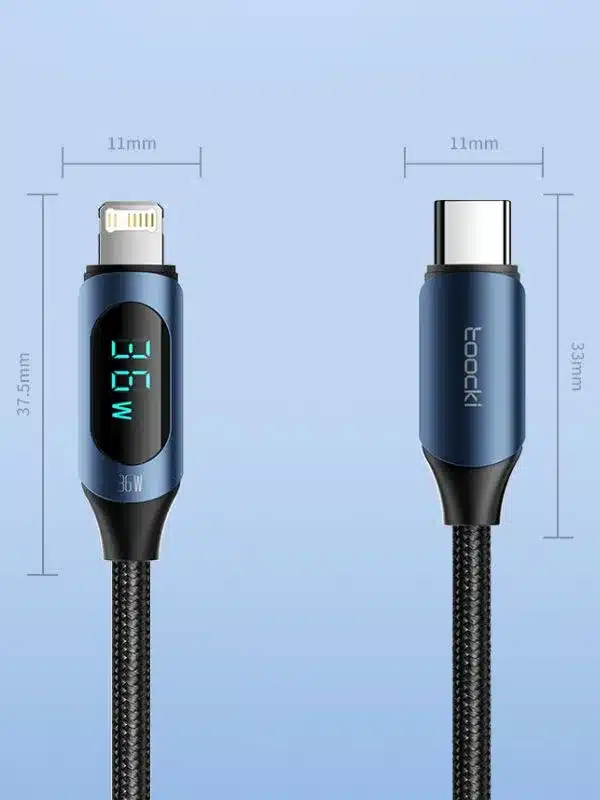 Cable de Carga Rápida Toocki 36W – Tipo C a Lightning con LED Inteligente