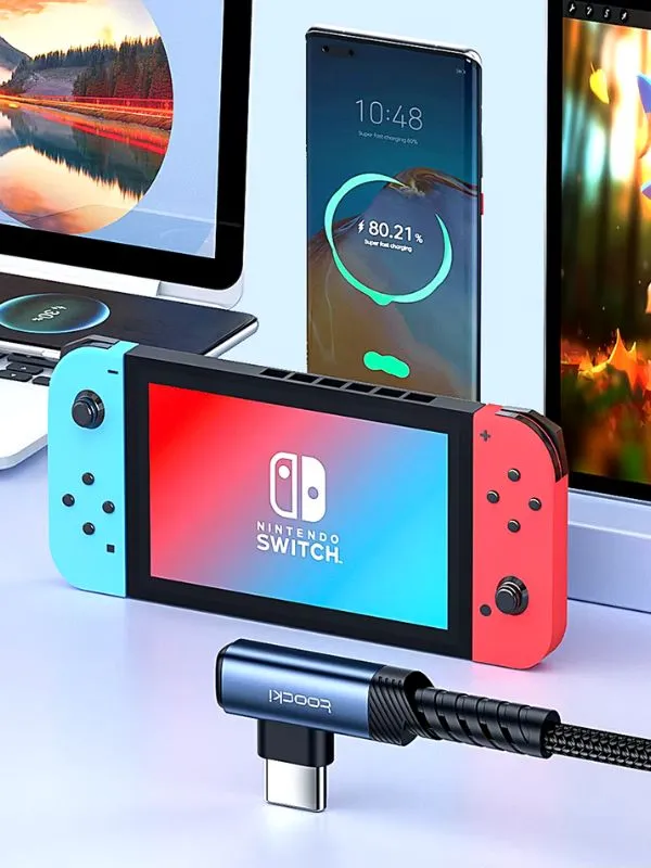 Cable de Carga Rápida 60W Tipo C a C con Ángulo de 90° – Toocki para Gamer | 1 Metro, Alta Velocidad 480Mbps