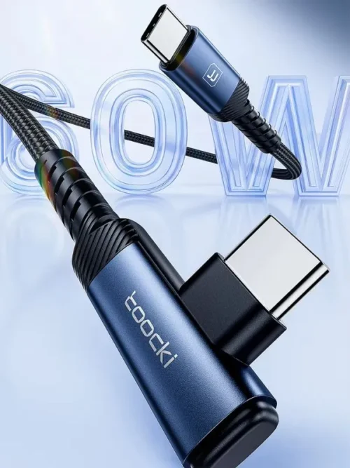 Cable de Carga Rápida 60W Tipo C a C con Ángulo de 90° – Toocki para Gamer | 1 Metro, Alta Velocidad 480Mbps