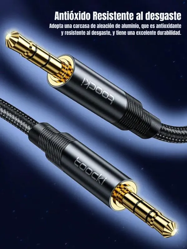 Cable Auxiliar 3.5mm Toocki de 1 Metro | Audio Hi-Fi Reforzado con Nailon – Compatible con Celulares, Autos y Parlantes