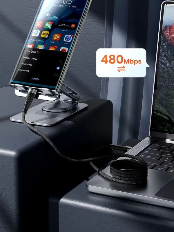 Cable Magnético Tipo C a C 60W Toocki | Carga Rápida y Transferencia de Datos 480Mbps – 1 Metro