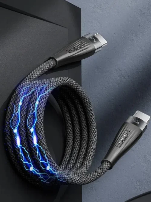 Cable Magnético Tipo C a C 60W Toocki | Carga Rápida y Transferencia de Datos 480Mbps – 1 Metro