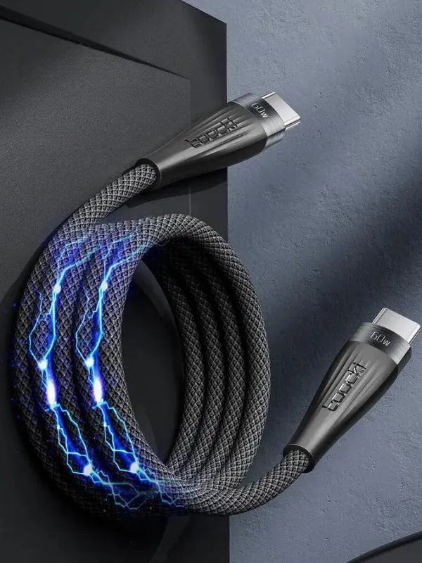 Cable Magnético Tipo C a C 60W Toocki | Carga Rápida y Transferencia de Datos 480Mbps – 1 Metro