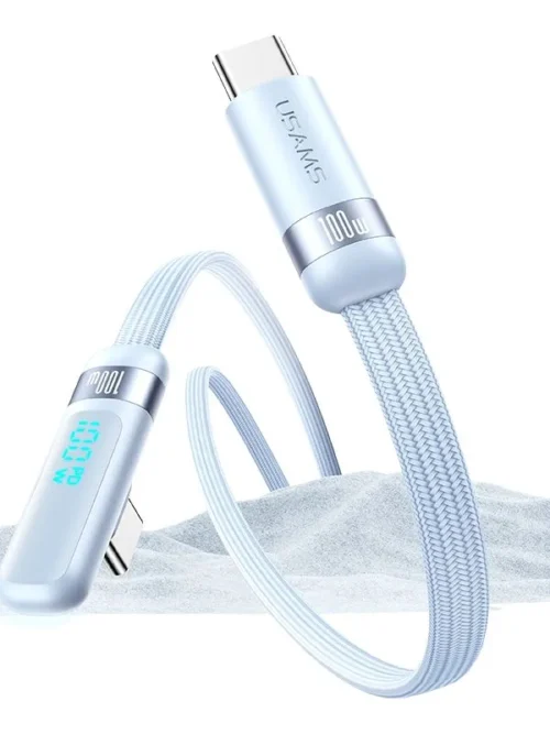 Cable USB Tipo C 100W Usams con Ángulo Recto Tipo L y Pantalla Digital – Carga Rápida y Transferencia de Datos