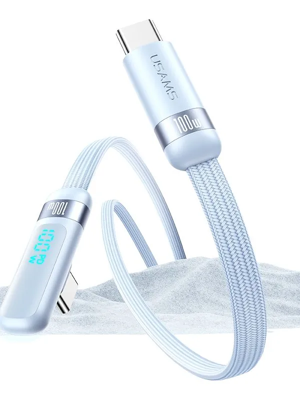 Cable USB Tipo C 100W Usams con Ángulo Recto Tipo L y Pantalla Digital – Carga Rápida y Transferencia de Datos