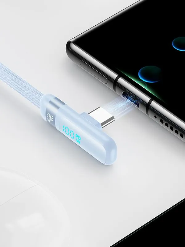 Cable USB Tipo C 100W Usams con Ángulo Recto Tipo L y Pantalla Digital – Carga Rápida y Transferencia de Datos