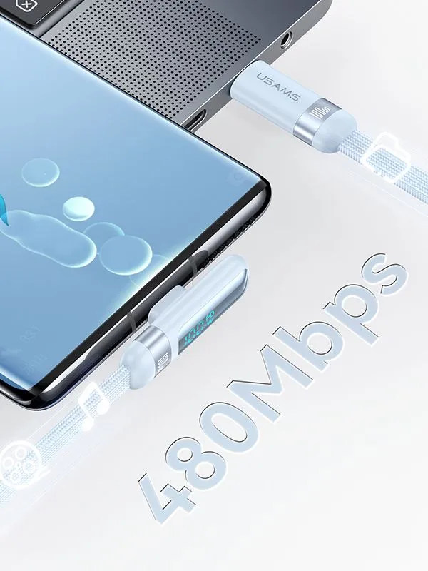 Cable USB Tipo C 100W Usams con Ángulo Recto Tipo L y Pantalla Digital – Carga Rápida y Transferencia de Datos