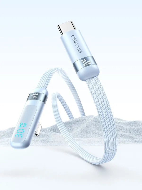Cable de Carga Rápida para iPhone Lightning 30W Usams Tipo L con Pantalla Digital – 1.2m Antienredos