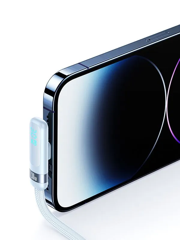 Cable de Carga Rápida para iPhone Lightning 30W Usams Tipo L con Pantalla Digital – 1.2m Antienredos