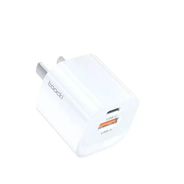 Cargador 33W GaN Toocki blanco compacto con puerto USB-C y USB-A
