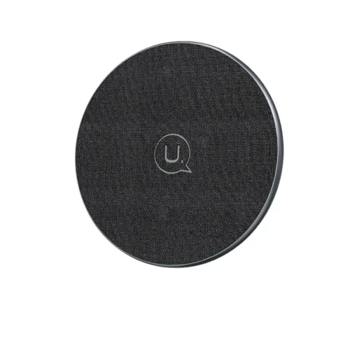 Cargador inalámbrico para celular Usams CD223 de 15W, disco ultradelgado negro de aluminio y cuero
