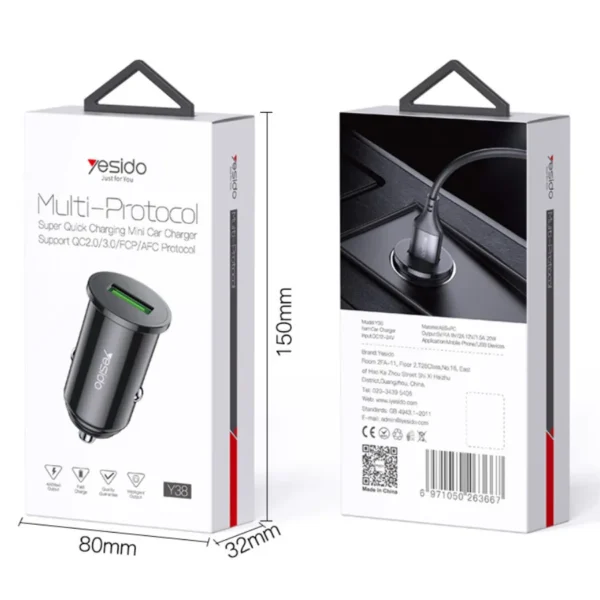 Empaque original del cargador para carro de carga rápida Yesido Y38 Multi-Protocol