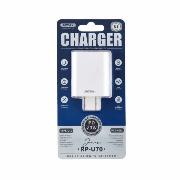 Empaque original del cargador Remax RP-U70 serie Jane 20W PD