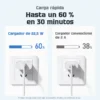 Cargador Remax RP-U72 carga rápida hasta 60% en 30 minutos Comparación del cargador USB carga rápida Remax RP-U72 de 22.5W que carga hasta 60% en 30 minutos frente a un cargador convencional de 2A