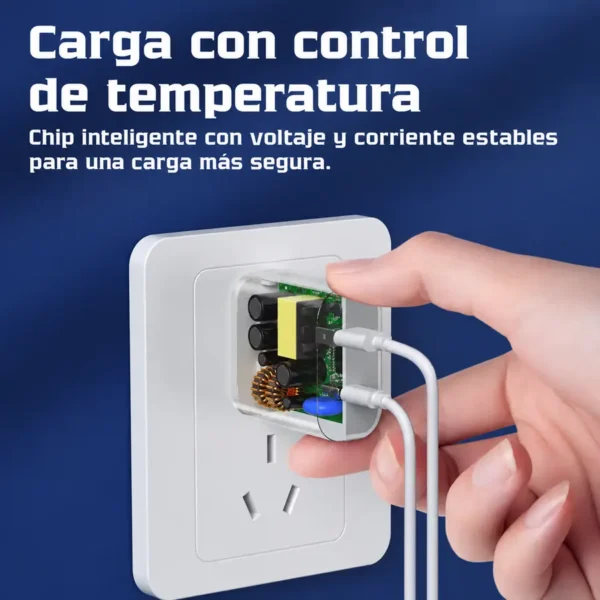 Cargador Remax RP-U72 carga con control de temperatura Cargador USB carga rápida Remax RP-U72 conectado al tomacorriente con control de temperatura