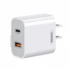 Cargador tipo C 30W Remax RP-U82 blanco con puertos USB-C y USB-A y enchufe tipo americano