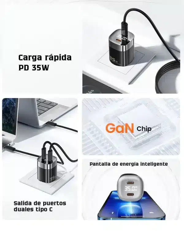 ⚡ Cargador rápido GaN 35W Toocki – Potencia compacta y eficiente