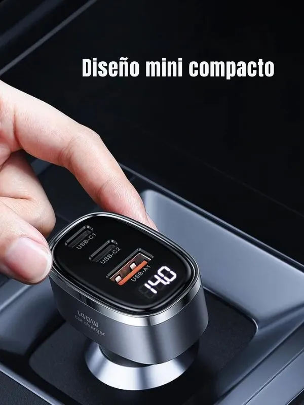 🔌 Cargador para Auto Toocki 140W con Carga Rápida USB-C y Pantalla LED – Triple Puerto para Celular, Tablet y Laptop