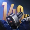 🔌 Cargador para Auto Toocki 140W con Carga Rápida USB-C y Pantalla LED – Triple Puerto para Celular, Tablet y Laptop