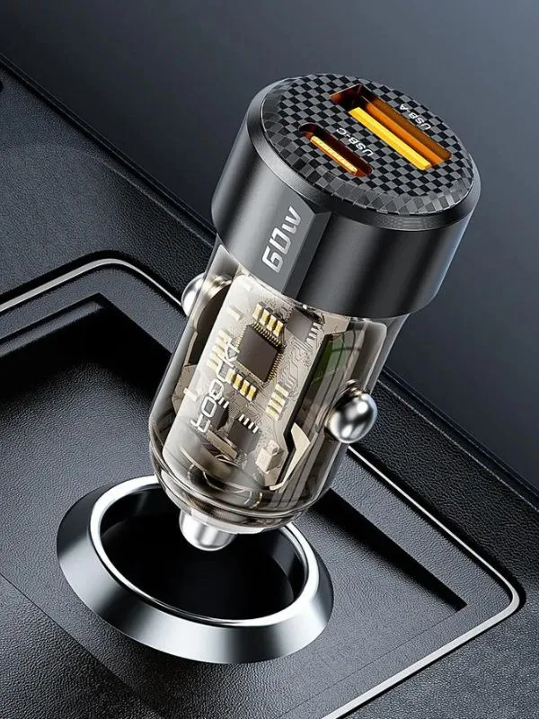 🔌 Cargador para Auto Carga Rápida 60W USB Tipo C y A Toocki | Doble Puerto QC 3.0 PD Compacto Universal