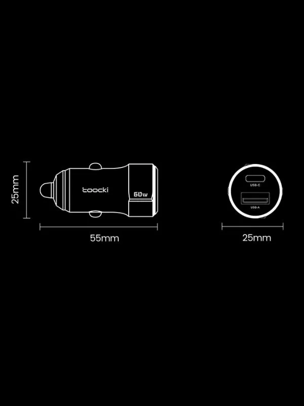 🔌 Cargador para Auto Carga Rápida 60W USB Tipo C y A Toocki | Doble Puerto QC 3.0 PD Compacto Universal