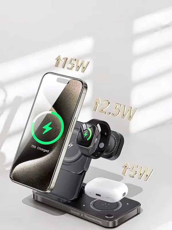 Cargador Inalámbrico 3 en 1 Toocki con Protección Inteligente y Diseño Magnético
