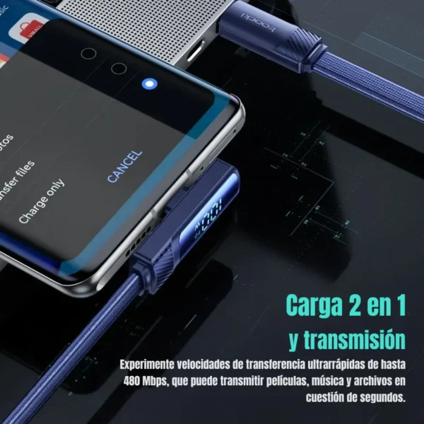 cc-01-azul-2en1-1-1.webp Cable Toocki Tipo-C a Tipo-C 100W con Pantalla Digital LED - Carga Ultrarrápida, 2m