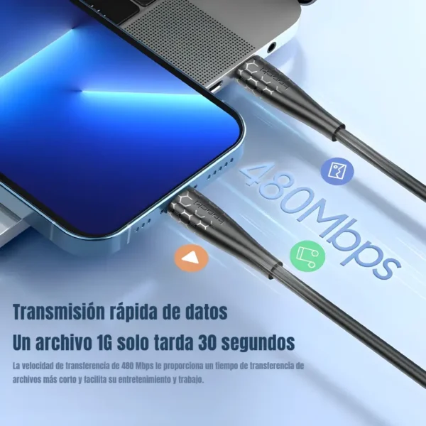 Transmisión de datos 480Mbps del cable Toocki Tipo-C a Tipo-C 60W