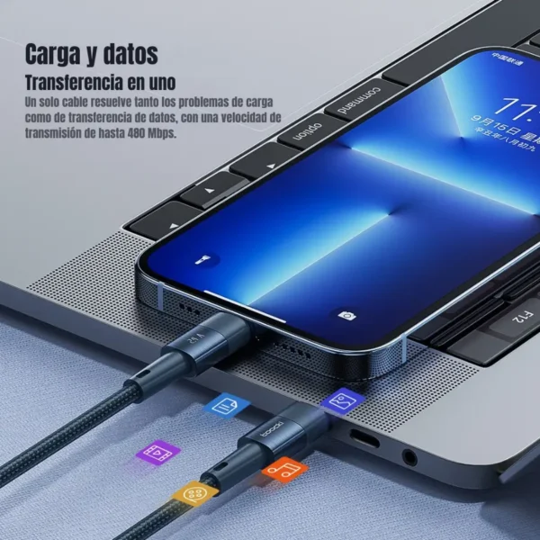 Cable Toocki Type-C a Lightning con transmisión de datos a 480Mbps