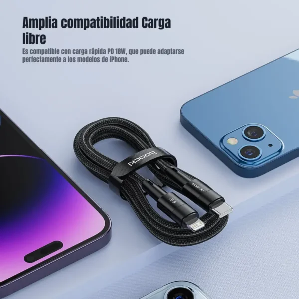 Cable Toocki Type-C a Lightning compatible con iPhone y cargadores USB-C