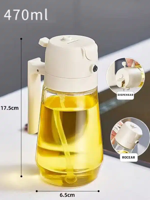 Dispensador de Aceite 2 en 1 con Chorro y Aerosol – Vidrio 470ml Verde
