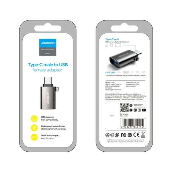 Empaque original del adaptador tipo C a USB 3.0 Joyroom S-H151