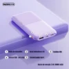 Puertos del power bank 10000mAh Remax RPP-23: botón, luces LED, salida USB, entrada Micro USB y Tipo C