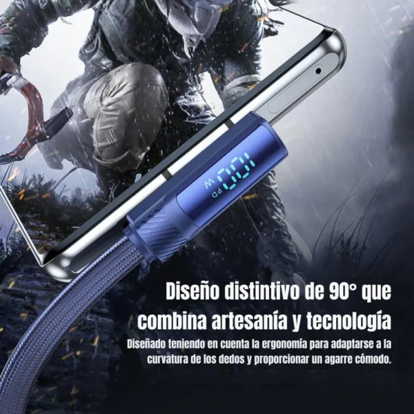 Cable Tipo-C a Tipo-C 100W Toocki con conector acodado a 90 grados para jugar mientras cargas