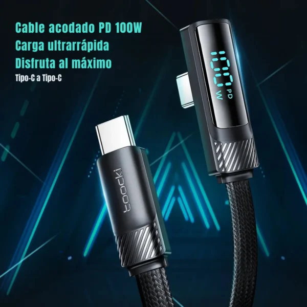 Conectores del cable Tipo-C a Tipo-C acodado PD 100W Toocki con pantalla LED