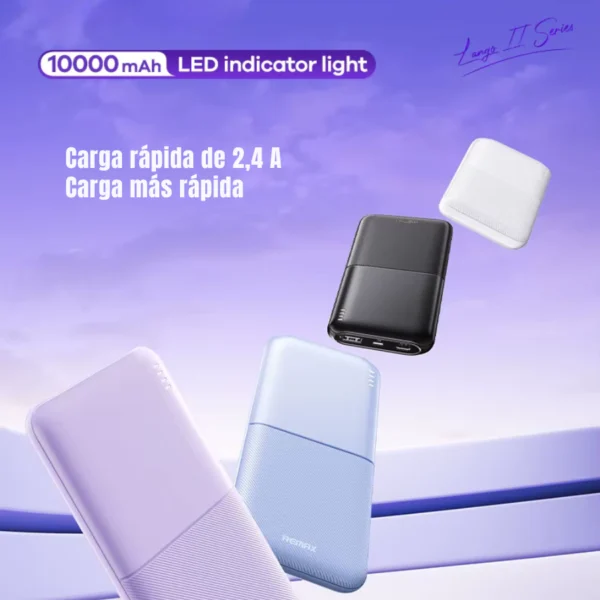 Power bank 10000mAh Remax serie Lango II con carga rápida 2.4A en varios colores