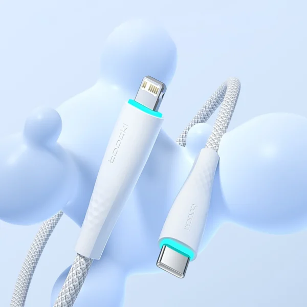 Conectores Lightning y USB-C del cable Toocki PD 20W color blanco
