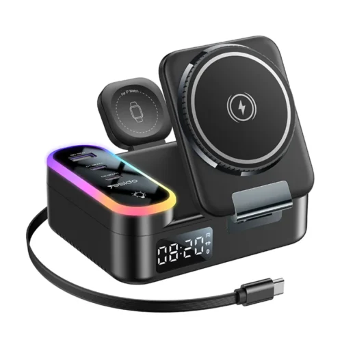 Estación de carga inalámbrica 8 en 1 Yesido DS38 con cargador magnético, cargador de Apple Watch y reloj digital