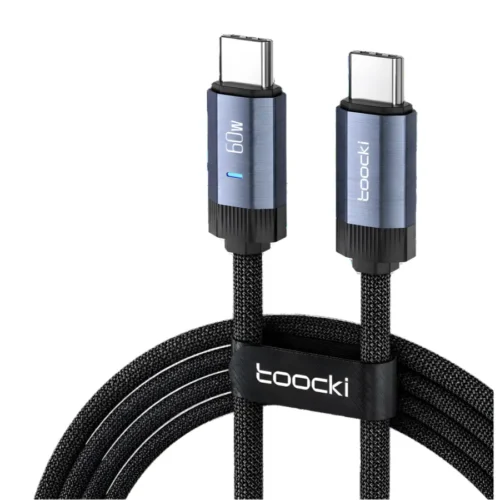 fza03-01-principal-azul-1.webp Cable Toocki Tipo-C a Tipo-C 60W de aluminio, color azul/gris