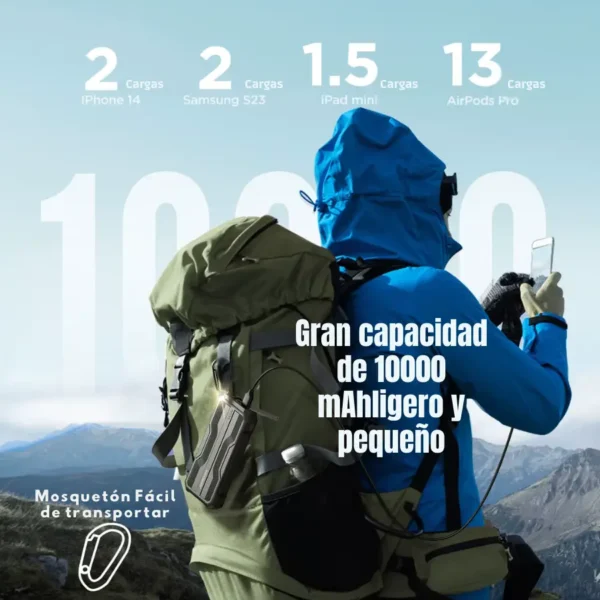 Power Bank 10000mAh Joyroom Outdoor gran capacidad con mosquetón incorporado