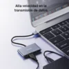 Hub USB 4 puertos Yesido HB12 conectado a laptop con disco externo, alta velocidad de datos