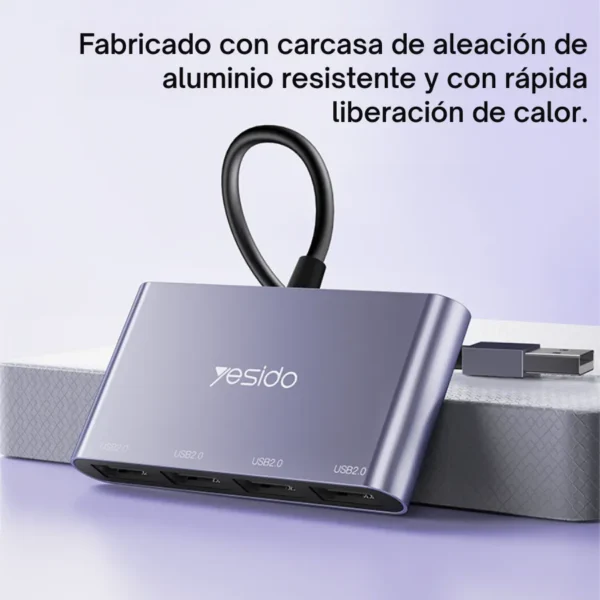Hub USB 4 puertos Yesido HB12 con carcasa de aleación de aluminio y rápida disipación de calor